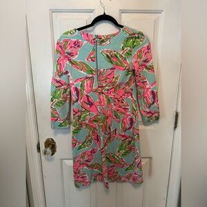 Lilly Pulitzer Pink and Green Sheath Dress with Puff Sleeves